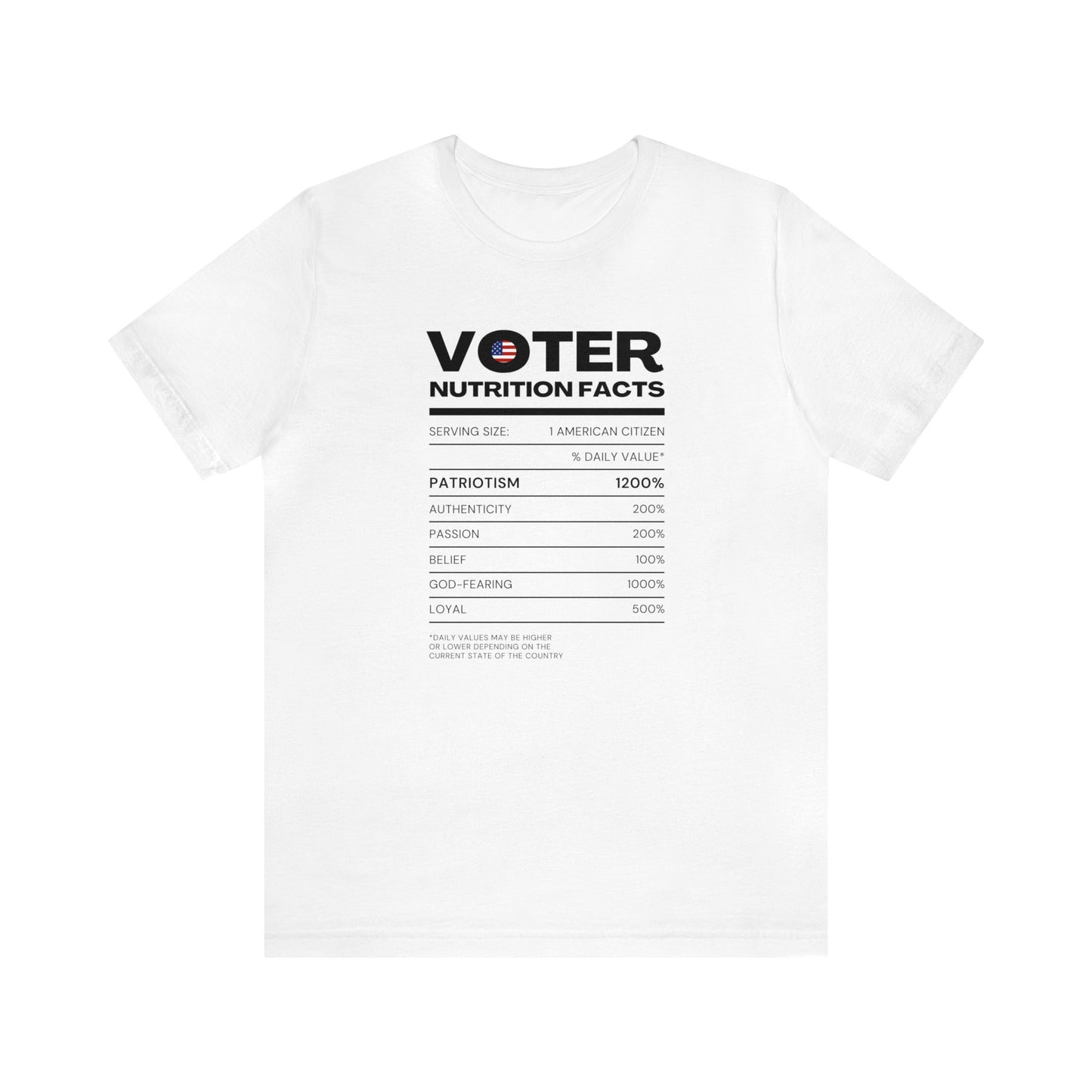 Voter Nutrition Facts Unisex Short Sleeve Tee