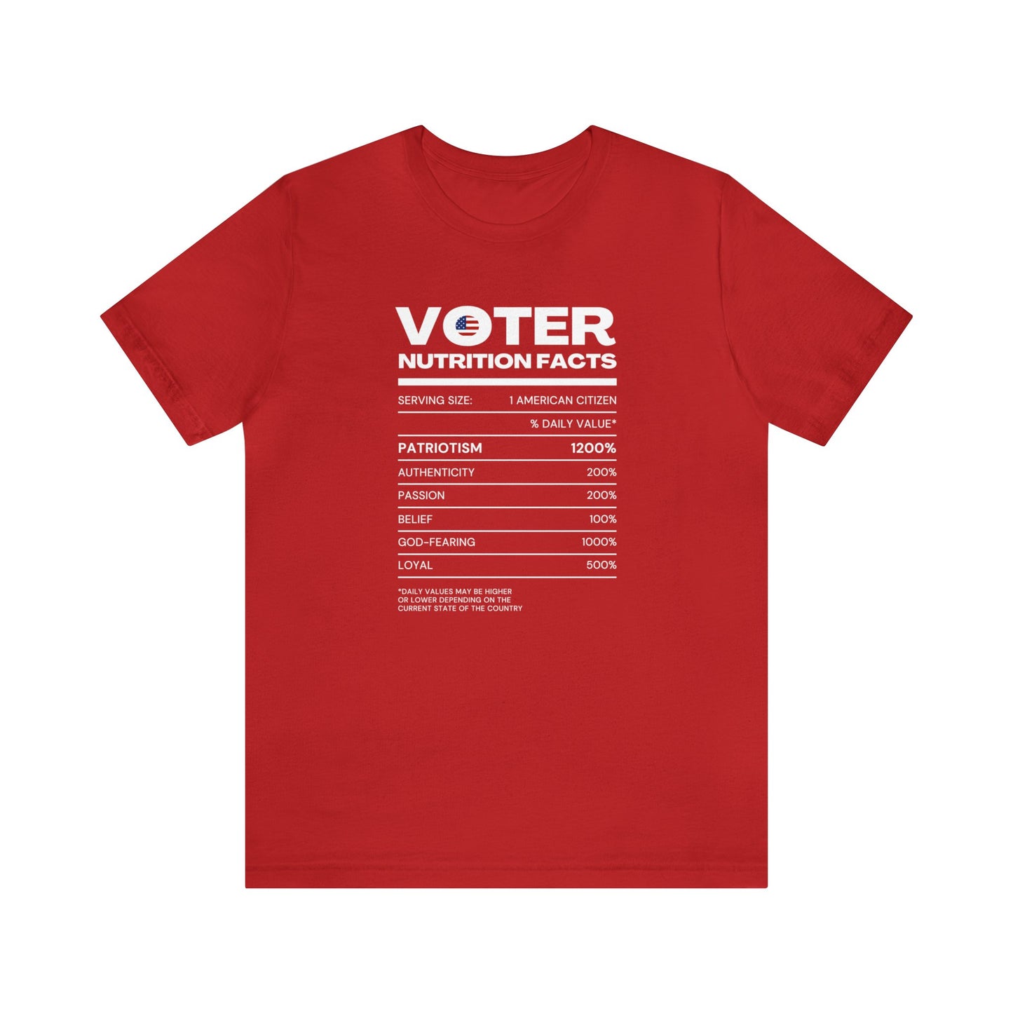 Voter Nutrition Facts Unisex Short Sleeve Tee